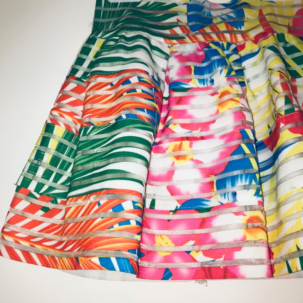 Neslay Designer Tropical A-Line Skirt Multi-Color Floral Pink Blue Green Small - Picture 2 of 12